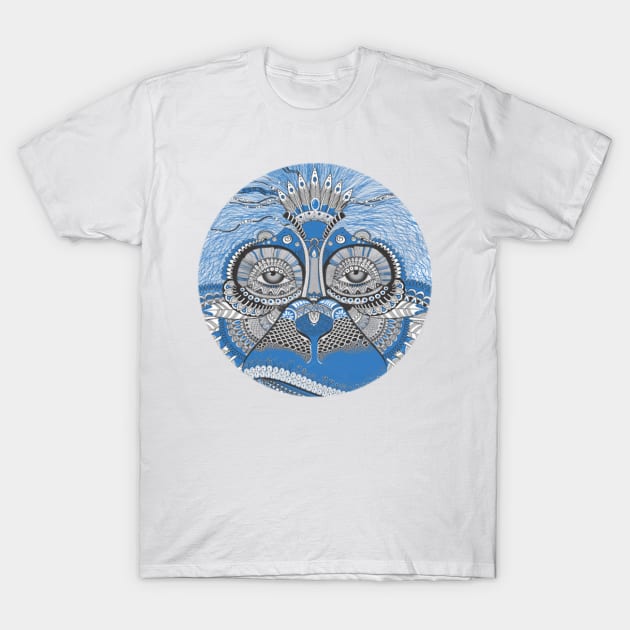 Cool Monkey Blue and Silver Ape Face Sticker T-Shirt by gillys